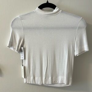 Cropped white mock neck knit